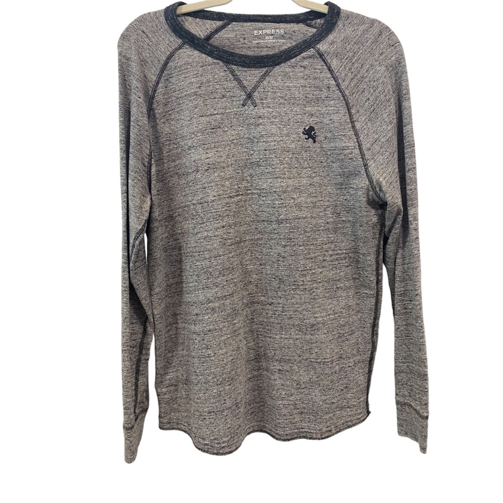 EXPRESS Men's Long Sleeve GREY BLACK CHARCOAL Pull Over Raglan Shirt Size MEDIUM